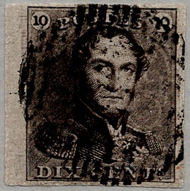 Hovedbilde Mi 1: Belgia, 10 cent 1849, stemplet