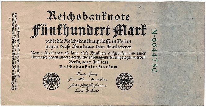 Hovedbilde 500 mark 1922 Inflasjonsseddel