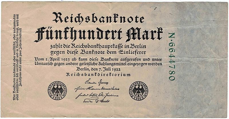 500 mark 1922 Inflasjonsseddel