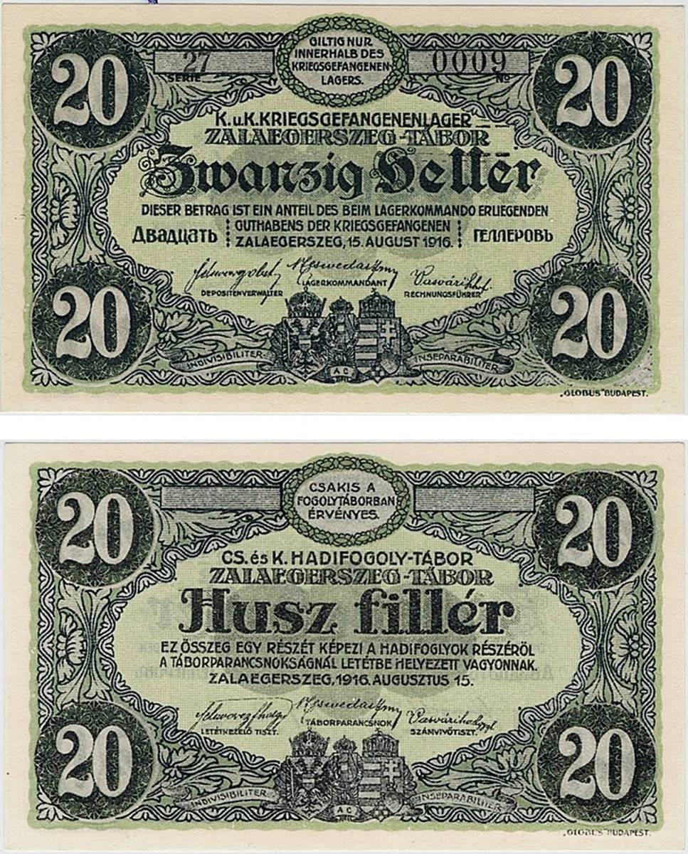 Krigsfangeleir, 10 heller-20 korona 1916, Zalaegerszeg-Tabor