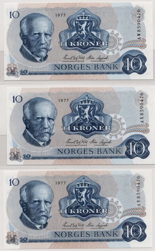 10 kroner 1977, serie AO-AØ