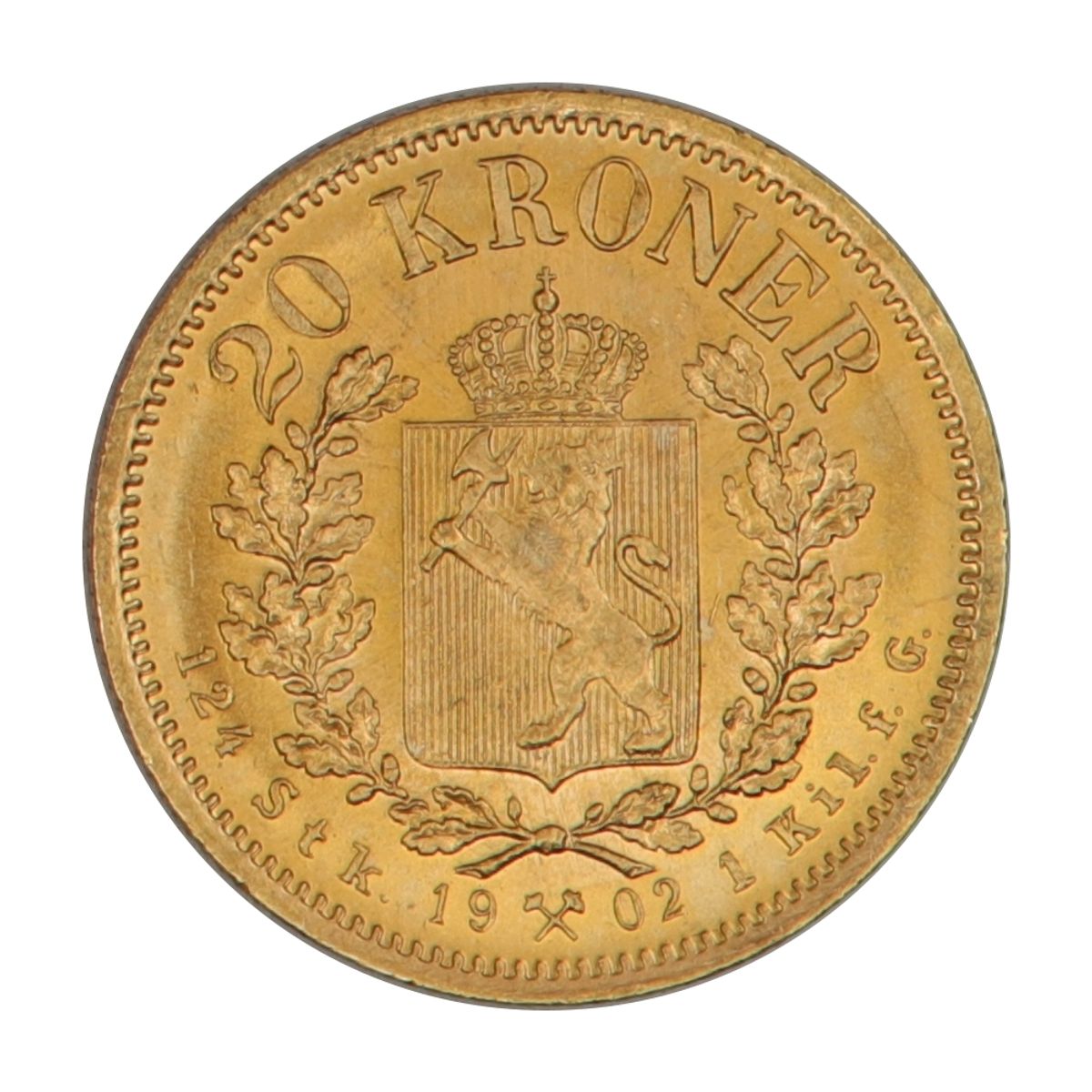 Norge, 20 kroner 1902, 8,06 g rent gull
