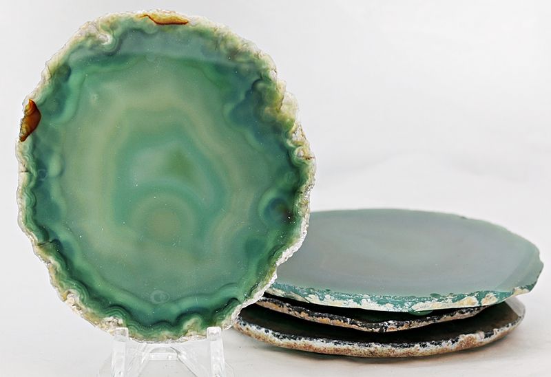 Bordbrikker (coaster), agat, innfarget grønn, 4x