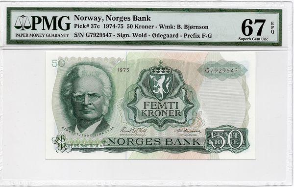 Hovedbilde 50 kroner 1975 G, PMG 67EPQ, top pop!