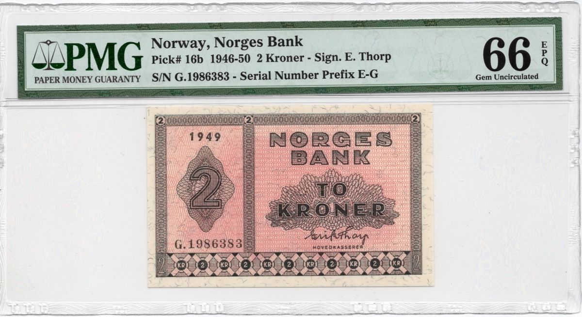 2 kroner 1949 PMG 66EPQ