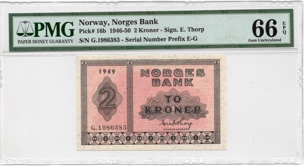 Hovedbilde 2 kroner 1949 PMG 66EPQ