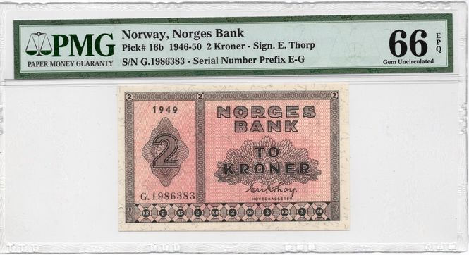 Hovedbilde 2 kroner 1949 PMG 66EPQ
