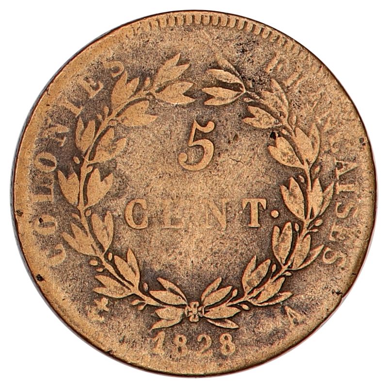 Franske kolonier, 5 cent 1828