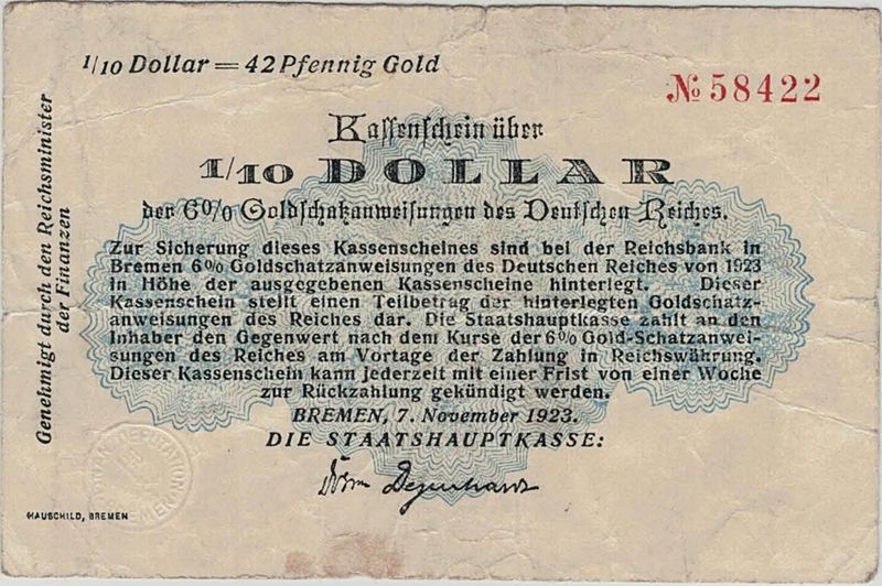 Bremen, 1/10 dollar 1923