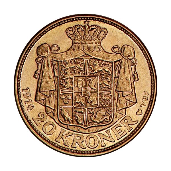 Hovedbilde Danmark, 20 kroner 1914, 8,06 gram rent gull