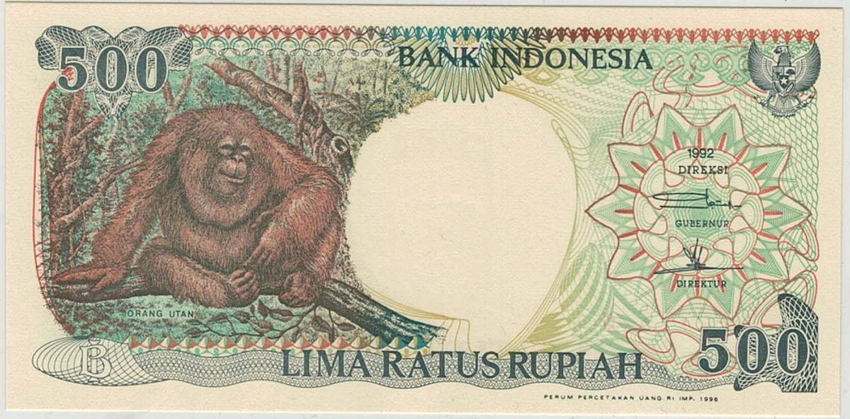 Indonesia, 500 rupiah 1996, orangutang